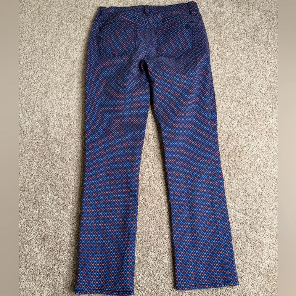 Tory Burch Navy & Orange Geometric Printed Straight Leg Pants Size‎ 24